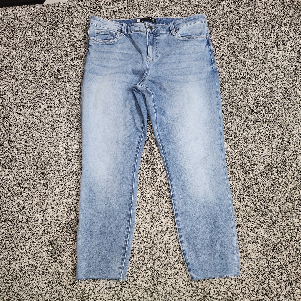 Kut From The Kloth Connie Skinny Crop Rawhem Frayed Stretch Lightwash Women's 14